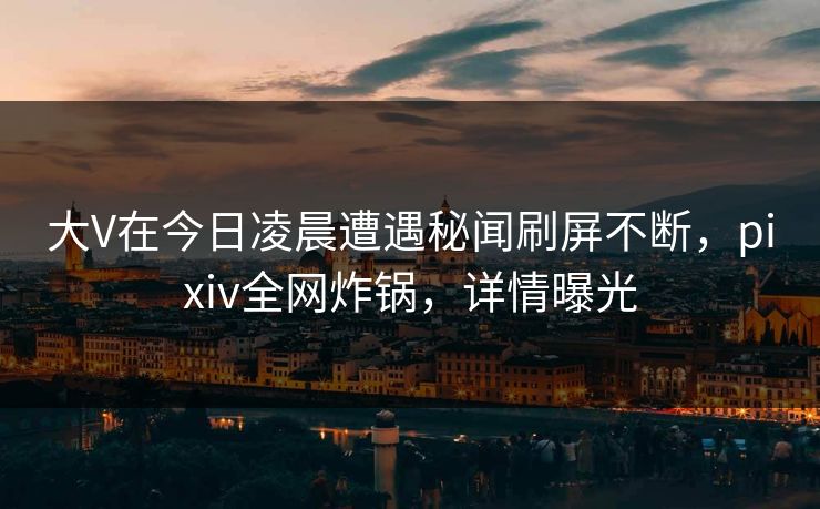 大V在今日凌晨遭遇秘闻刷屏不断，pixiv全网炸锅，详情曝光