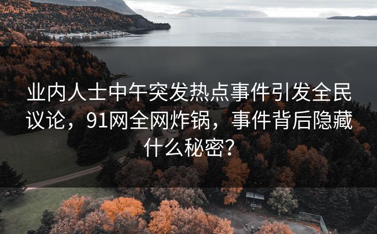 业内人士中午突发热点事件引发全民议论，91网全网炸锅，事件背后隐藏什么秘密？
