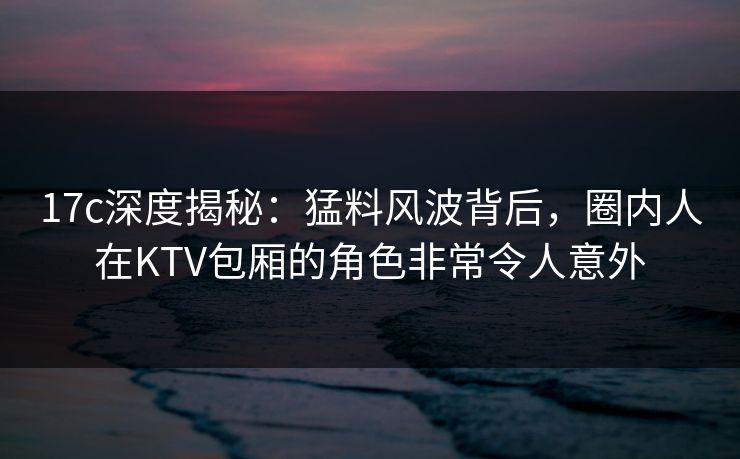 17c深度揭秘：猛料风波背后，圈内人在KTV包厢的角色非常令人意外